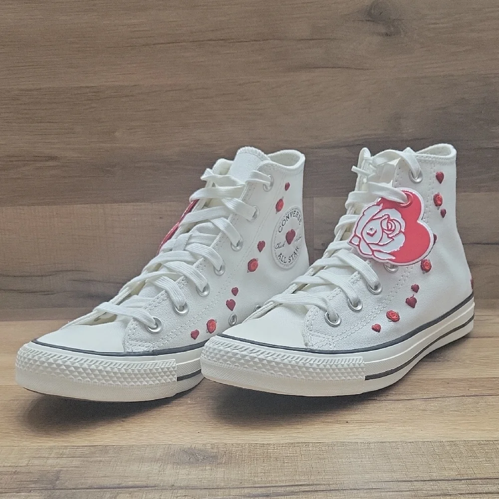 Converse White and Red High-Top Sneakers